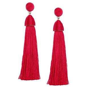 Darget Red Fringe Earrings Stud Tassel Fabric Drop Dangle Earring for Women Girls(Red)