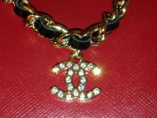 SALE!!!! Vintage CHANEL CC Rhinestone Goldtone Black Leather Ribbon Chain Choker Necklace