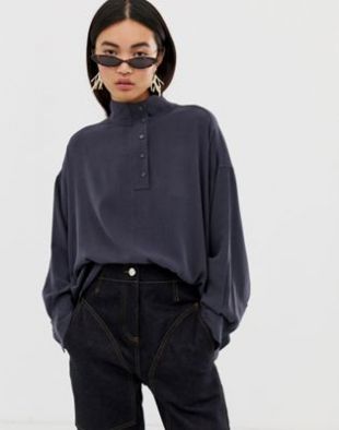 Weekday Blouse à col montant Noir délavé