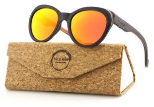 Lunettes de soleil en bois VESUVIO | Cadre rond | Lunettes de soleil Cateye | Bois d’Ebène | UV400 Polarisé | Cadeau pour elle | Cadeau pour maman | Miroir de Lens |