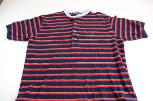 Polo Ralph Lauren Red White Blue Striped Collarless POLO SHIRT Large L   | eBay