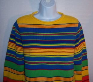 Vintage Lauren Ralph Lauren jaune bleu rouge vert Multi Orange coton rayé en tricot pull moyen pull Polo