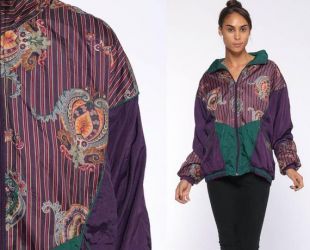 des années 90 Paisley coupe vent veste coupe vent violet couleur bloc veste pelage vert Hipster Vintage des années 1990 grand