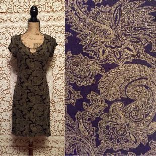 Robe à manches courte Paisley imprimé courtes manches robe des années 90 petite robe Paisley imprimé 90 s Grunge Style Mini robe noire