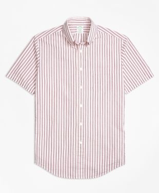 Milano Fit Triple Stripe Seersucker Short Sleeve Sport Shirt   Brooks Brothers