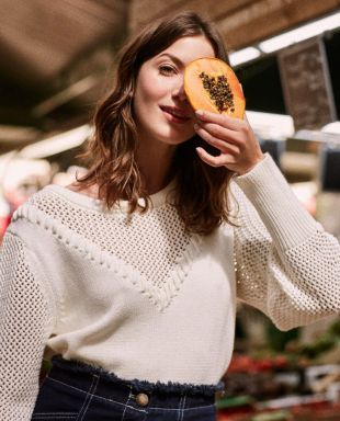 Pull blanc en coton ajouré
