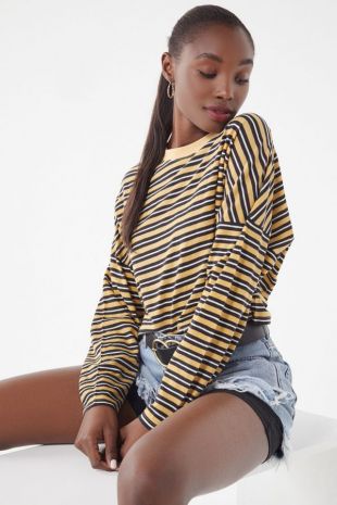 UO Jana Striped Long Sleeve Cropped Top