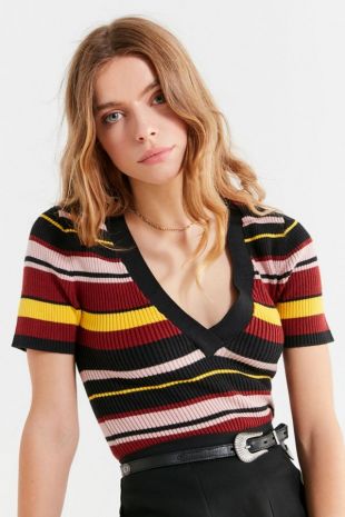 Urban Outfitters Ellis V-Neck Short Sleeve Sweater