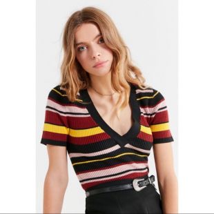 Urban Outfitters Ellis V Neck Short Sleeve Sweater Top