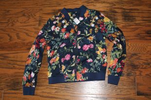 Lucca Exclusively for Wildfang Navy Floral Zip up curacao bomber jacket Size XS  | eBay