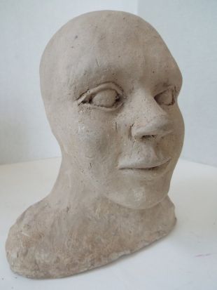Art object hand sculpted clay human bust plaster head sculpture