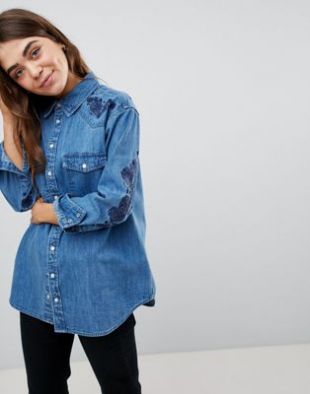 Chemise en jean brodée style western