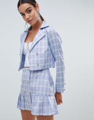 Missguided Cropped Check Tailored Jacket