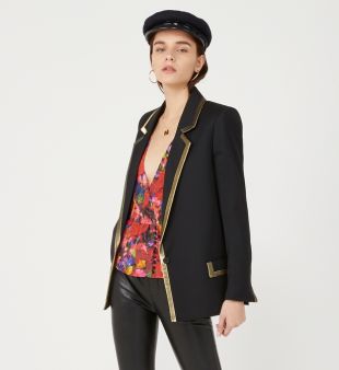 Veste de tailleur droite en laine à liserés métallisés ...