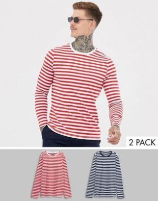 Asos Lot de 2 t shirts rayés à manches longues en coton bio