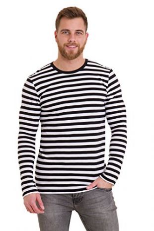 Run & Fly Mens 60's Retro Black & White Striped Long Sleeve T Shirt