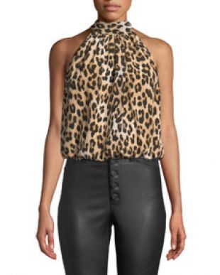 Alice + Olivia Maris Halter Tie Neck Gathered Top