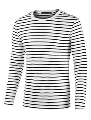 uxcell Men Casual Crew Neck Long Sleeve Striped Knitted Pullover T Shirt Tee Top Black and White M (US 40)