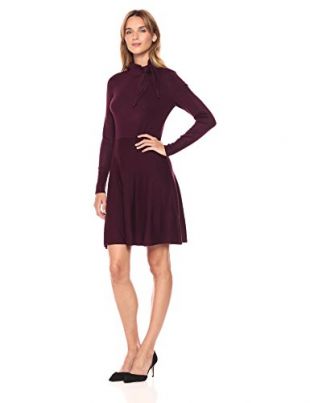 Eliza J Women's Tie Neck Sweater Dress, Wine, L
