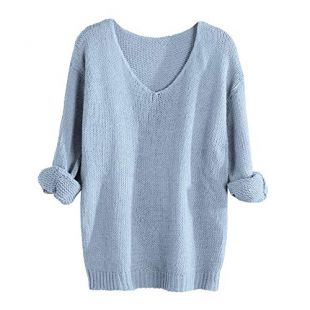OSYARD Femme Pull en Coton Hiver Sweater Pullover Col V Ouvrage au Crochet Veste en Vrac Tops