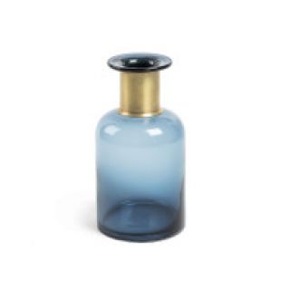 Vase en verre bleu avec détail en laiton authentique