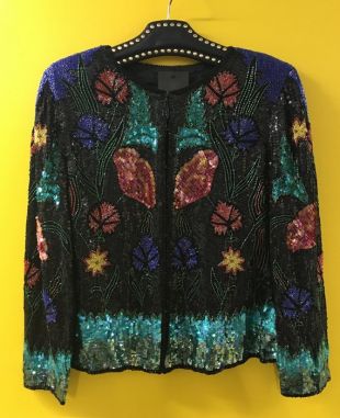 FLORAL EMBELLISHED COCKTAIL jacket | pattern| design| colour | beaded | embellishment | floral | flowers | sequin | 1980's | 80's |