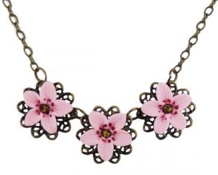 Trois fleurs de cerisier rose collier   collier de fleurs de cerisier de filigrane, Trio fleur de cerisier bijoux, bijoux de mariage Sakura