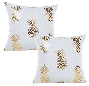 MHB Modern Decorative Throw Pillow Covers Cushion Cover Gold Foil Pineapple 18" x 18" (Pack of 2)