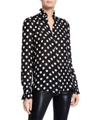 L'Agence Carla Polka Dot High Neck Victorian Blouse