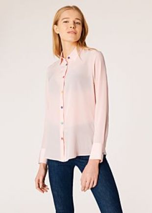 Chemise Femme Rose Pâle Avec Boutons Multicolores En Soie
