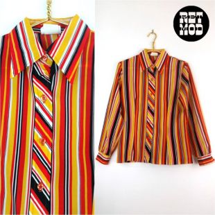 Unbranded - vintage années 70 Alex Coleman Rayé Floral Chemisier Taille