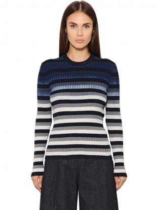 Maison Margiela - Maison Margiela Blue Striped Cotton Rib Knit Sweater