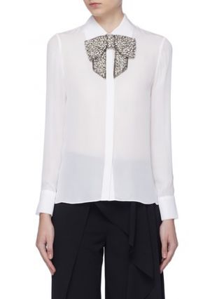 'Willa' detachable embellished bow silk shirt