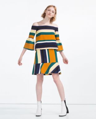 Zara Multi Coloured Striped Peplum Skirt