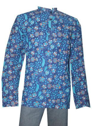 100 % coton tunique chemise Kurta Floral bleu couleur d’impression Plus taille S M L XL 2XL 3XL 4xl 5xl 6xl 7xl homme indien
