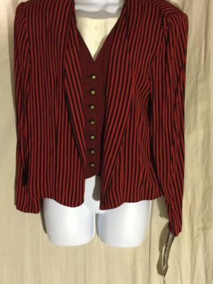 Vintage 80 ' s Black & Red Pined rayée femmes (SZ 10) Blazer / veste nouveau W/Tags avec Faux gilet, Dickie