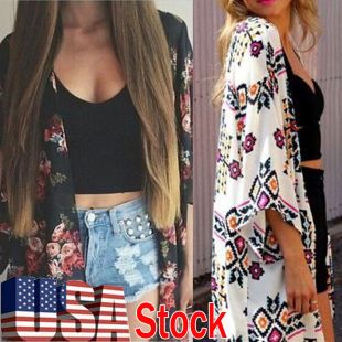 Summer Womens Floral Chiffon Kimono Cardigan Shawl Blouse Tops Cover up Swimwear | eBay