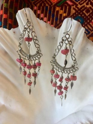 Boucles d'Oreilles Femme Longues Rose Pétales Pendantes Argent 925
