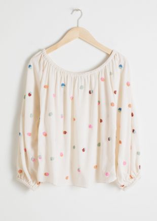 & Other Stories Billowy Embroidered Bardot Blouse
