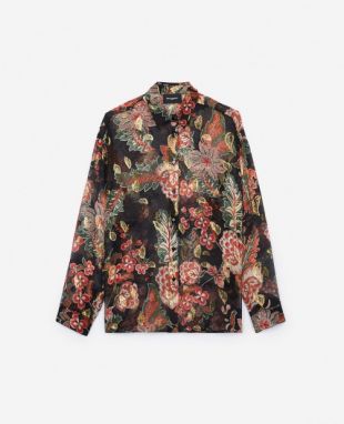 Chemise soie noire imprimé Bollywood