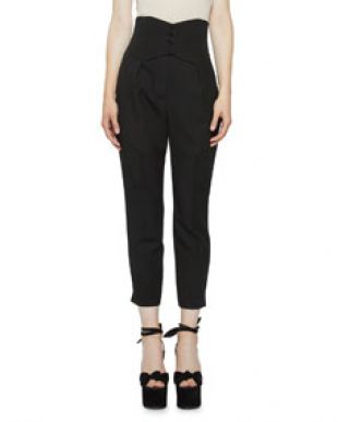High Rise Button Banded Crop Trousers
