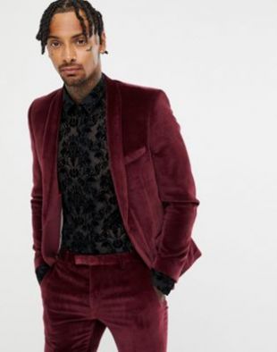 Veste de costume  ajustée en velours   Bordeaux