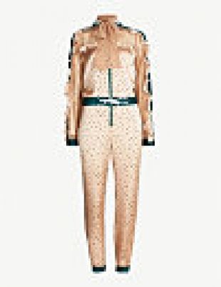 Polka dot patterned pleated satin jumpsuit