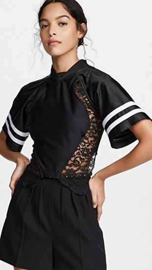 Athletic Jersey Hybrid Top with Lace