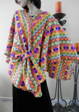 Étole multicolore lumineux géométrique Ruana Wrap/Boho Kimono femmes femmes Cape/Poncho/léger veste/manteau/femmes / Oversize Wrap/dissimulation
