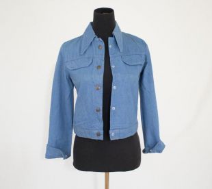 Vintage 70 ' s Womens petit Extra petit recadrée Western Blue Jean Denim Jacket