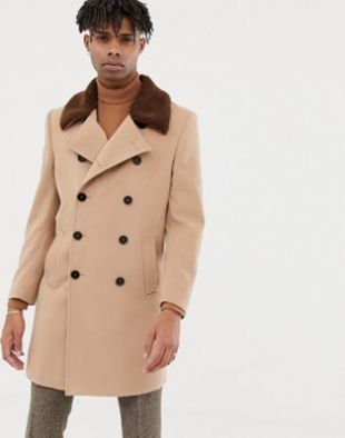 Heart & Dagger Pardessus croisé en laine mélangée avec col en fausse fourrure