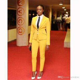 Hot Selling Yellow Suits For Women Business Suit Formal Wear Blazer And Pant Sets Elegant Office Uniforms Champagne Bridesmaid Dresses Gown Dresses From Newdeve, $74.33| DHgate.Com