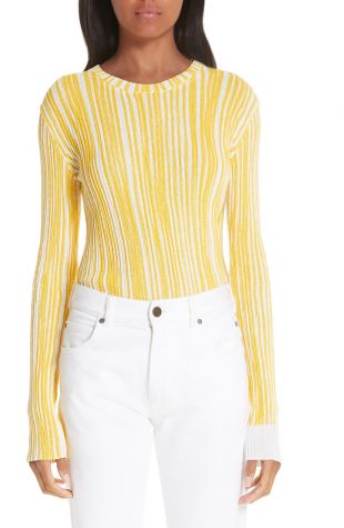 Split Stripes Rib-Knit Sweater