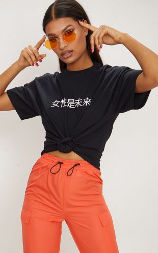 Tee shirt noir oversized à signe chinois
